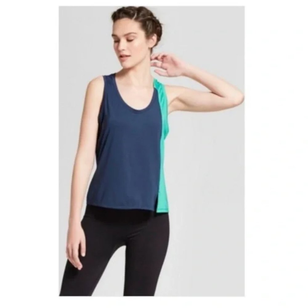 JoyLab Casual Fall Asymmetrical Color Block Work Out Athletic Tank Top Blue